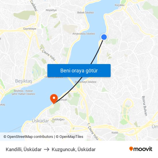 Kandilli, Üsküdar to Kuzguncuk, Üsküdar map