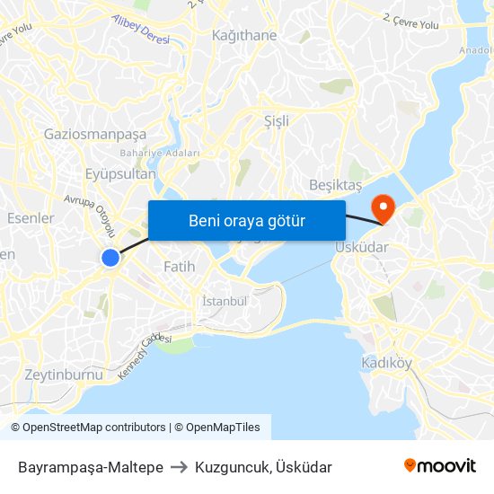 Bayrampaşa-Maltepe to Kuzguncuk, Üsküdar map