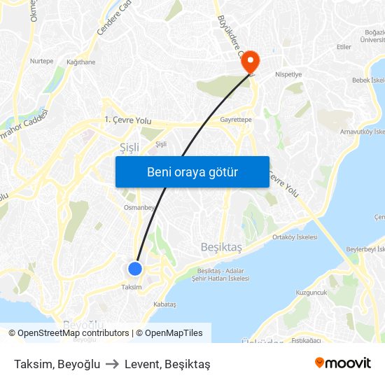 Taksim, Beyoğlu to Levent, Beşiktaş map