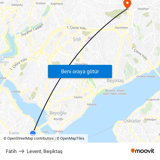 Fatih to Levent, Beşiktaş map