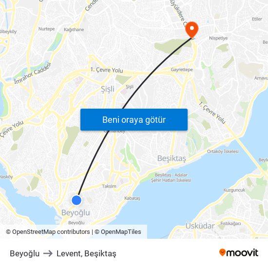 Beyoğlu to Levent, Beşiktaş map