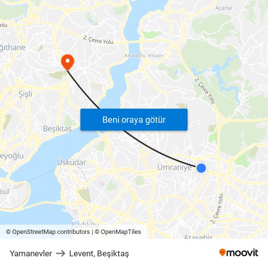 Yamanevler to Levent, Beşiktaş map