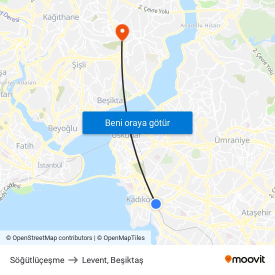 Söğütlüçeşme to Levent, Beşiktaş map