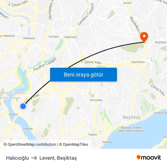 Halıcıoğlu to Levent, Beşiktaş map