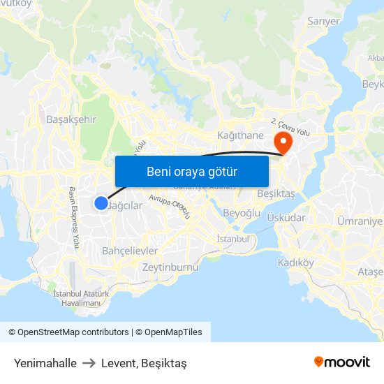 Yenimahalle to Levent, Beşiktaş map
