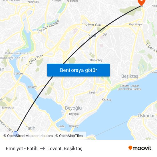 Emniyet - Fatih to Levent, Beşiktaş map