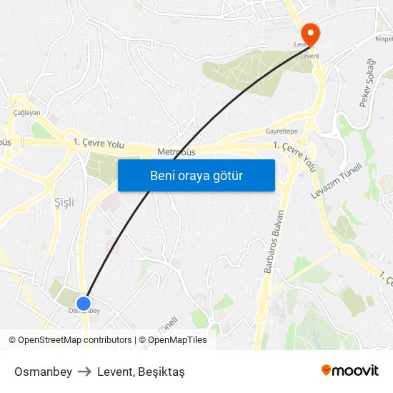 Osmanbey to Levent, Beşiktaş map