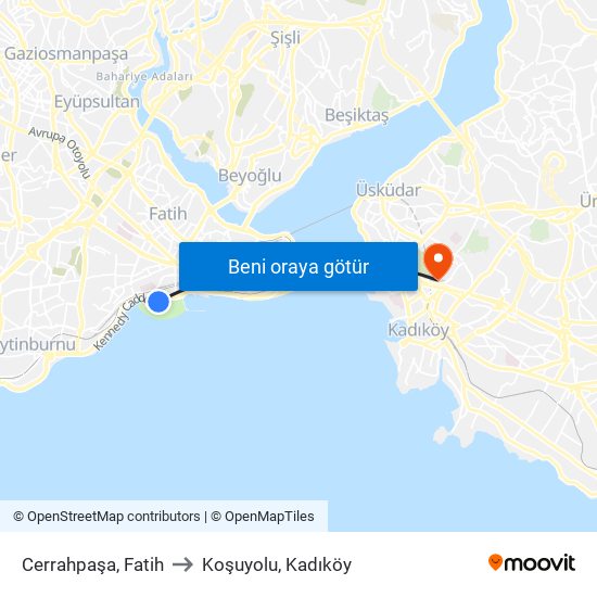 Cerrahpaşa, Fatih to Koşuyolu, Kadıköy map