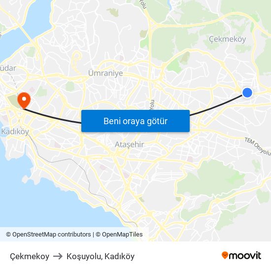 Çekmekoy to Koşuyolu, Kadıköy map