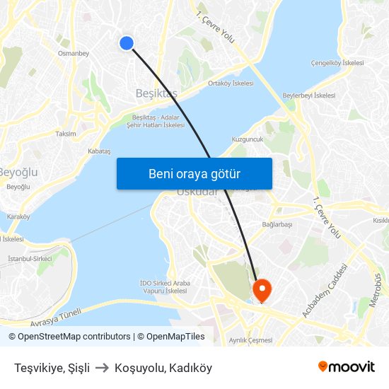 Teşvikiye, Şişli to Koşuyolu, Kadıköy map