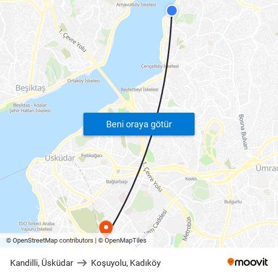Kandilli, Üsküdar to Koşuyolu, Kadıköy map
