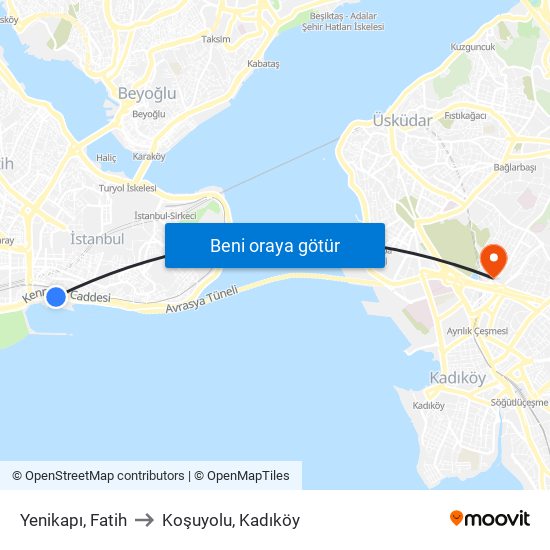 Yenikapı, Fatih to Koşuyolu, Kadıköy map