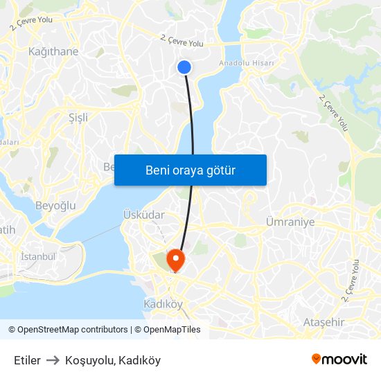 Etiler to Koşuyolu, Kadıköy map