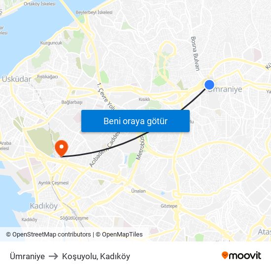 Ümraniye to Koşuyolu, Kadıköy map