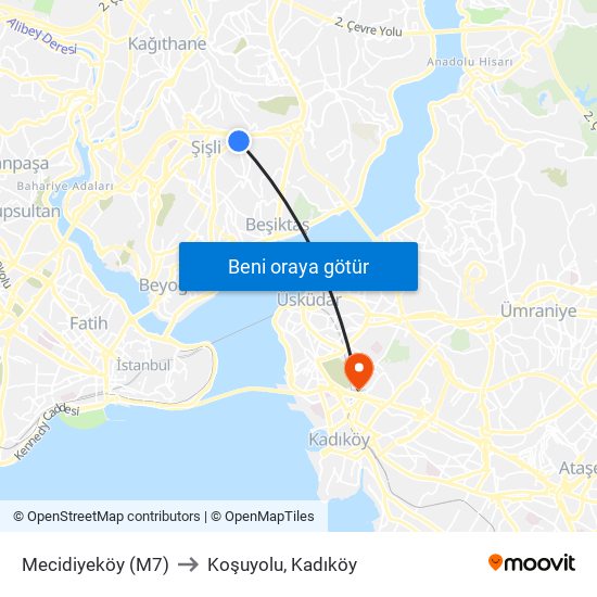 Mecidiyeköy (M7) to Koşuyolu, Kadıköy map