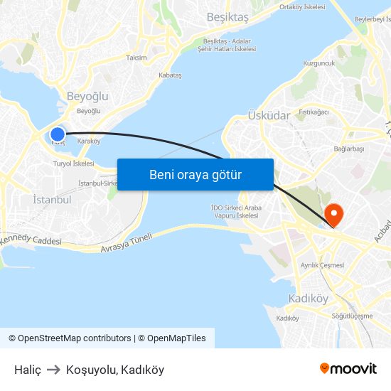 Haliç to Koşuyolu, Kadıköy map