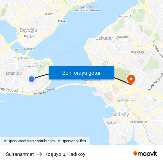 Sultanahmet to Koşuyolu, Kadıköy map