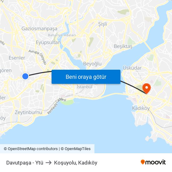 Davutpaşa - Ytü to Koşuyolu, Kadıköy map