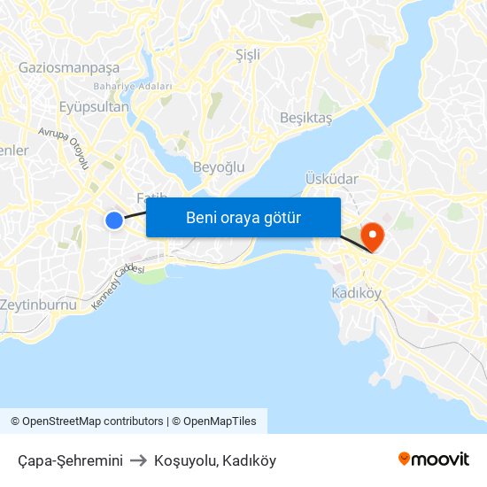 Çapa-Şehremini to Koşuyolu, Kadıköy map