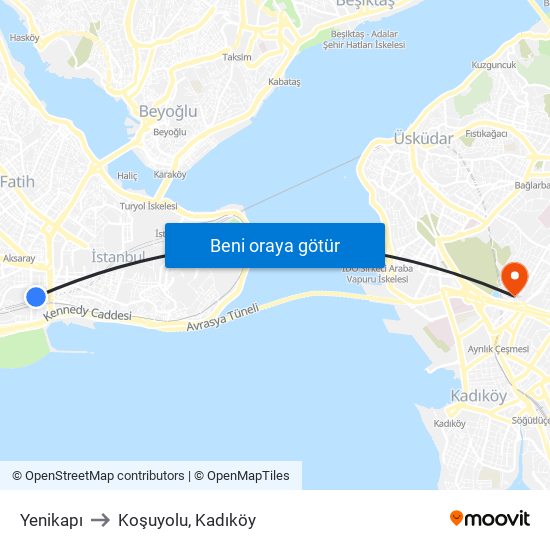 Yenikapı to Koşuyolu, Kadıköy map