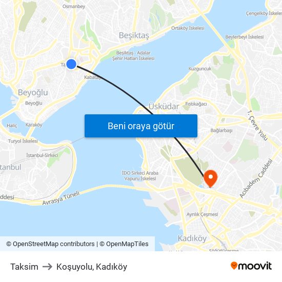 Taksim to Koşuyolu, Kadıköy map