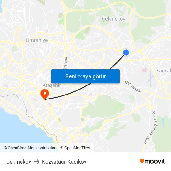 Çekmekoy to Kozyatağı, Kadıköy map