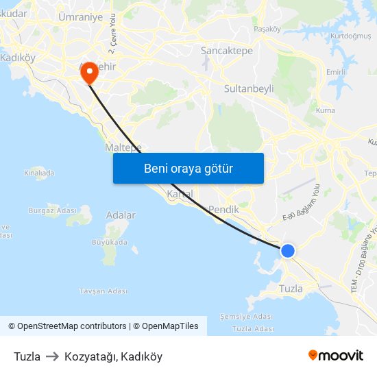 Tuzla to Kozyatağı, Kadıköy map