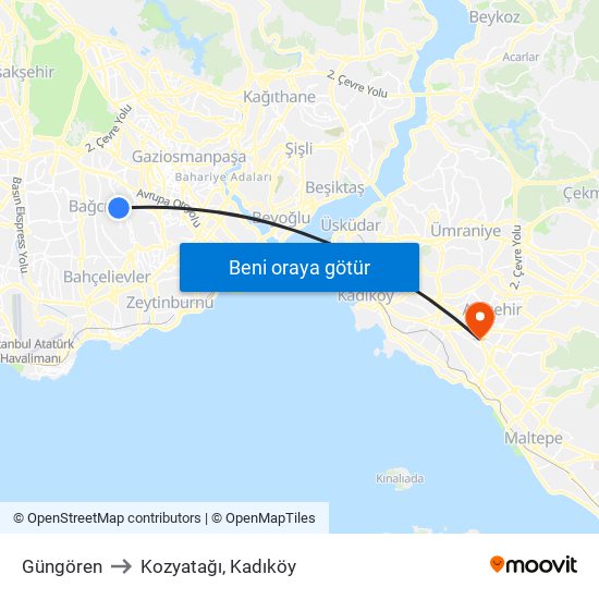 Güngören to Kozyatağı, Kadıköy map