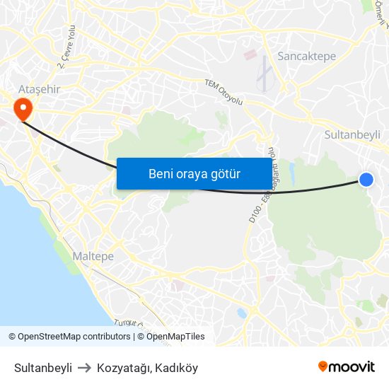 Sultanbeyli to Kozyatağı, Kadıköy map