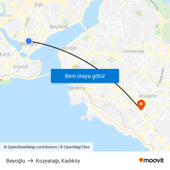 Beyoğlu to Kozyatağı, Kadıköy map