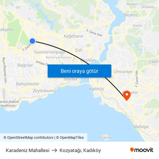 Karadeniz Mahallesi to Kozyatağı, Kadıköy map