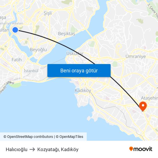 Halıcıoğlu to Kozyatağı, Kadıköy map