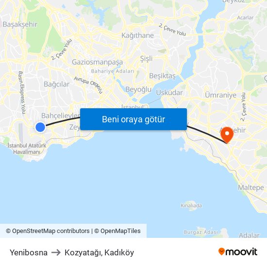 Yenibosna to Kozyatağı, Kadıköy map