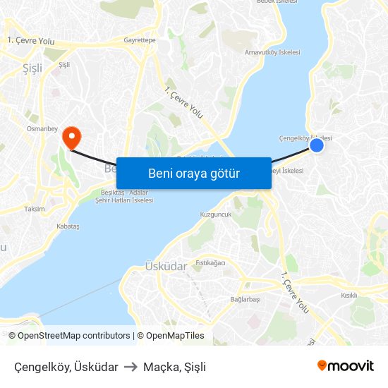 Çengelköy, Üsküdar to Maçka, Şişli map