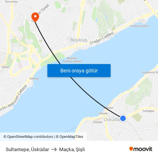 Sultantepe, Üsküdar to Maçka, Şişli map