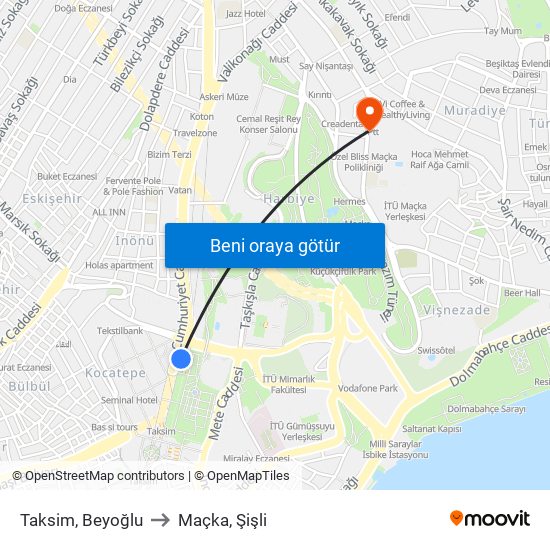 Taksim, Beyoğlu to Maçka, Şişli map