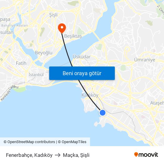 Fenerbahçe, Kadıköy to Maçka, Şişli map