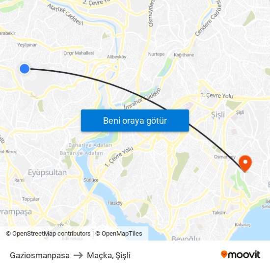 Gaziosmanpasa to Maçka, Şişli map