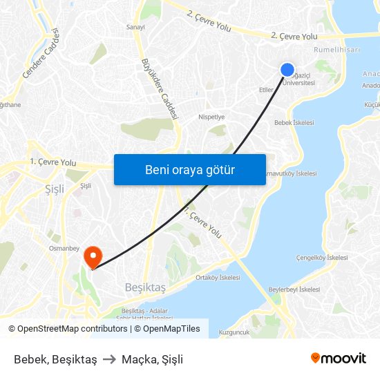 Bebek, Beşiktaş to Maçka, Şişli map