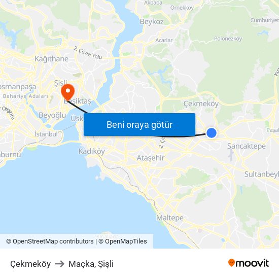 Çekmeköy to Maçka, Şişli map