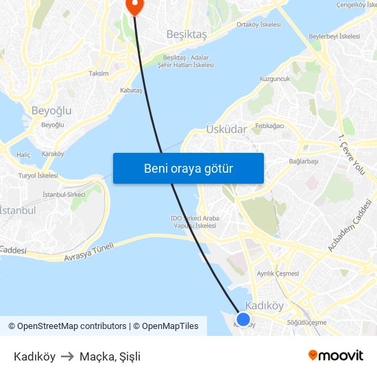 Kadıköy to Maçka, Şişli map