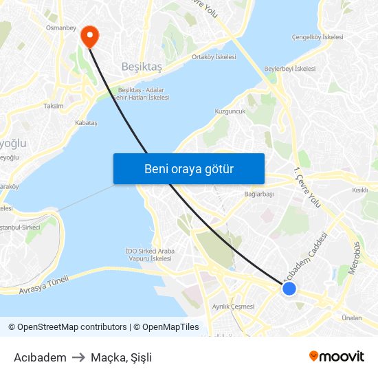 Acıbadem to Maçka, Şişli map