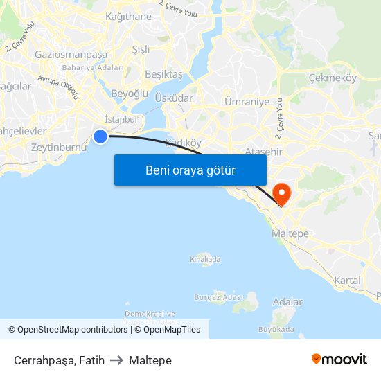 Cerrahpaşa, Fatih to Maltepe map