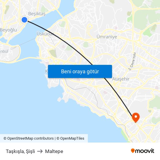 Taşkışla, Şişli to Maltepe map