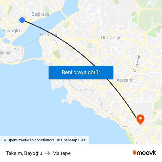 Taksim, Beyoğlu to Maltepe map