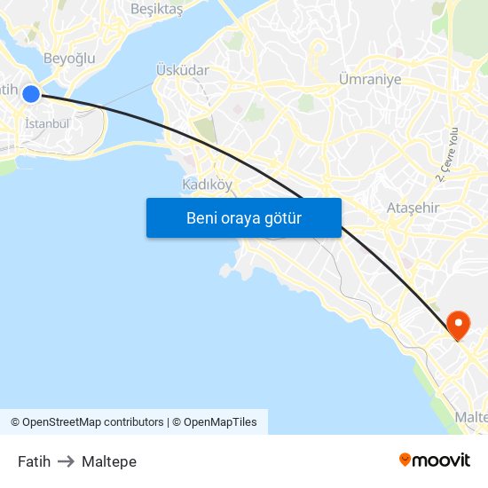 Fatih to Maltepe map