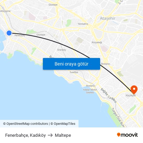 Fenerbahçe, Kadıköy to Maltepe map