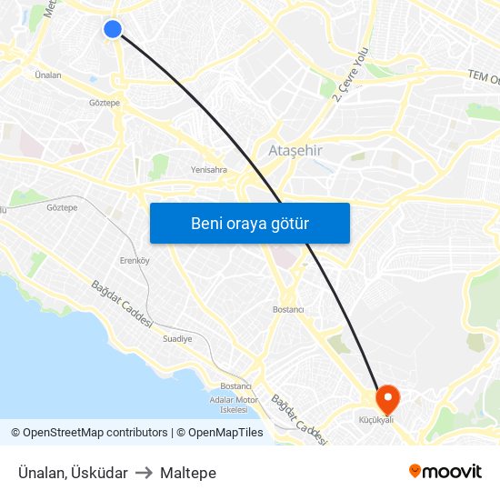 Ünalan, Üsküdar to Maltepe map