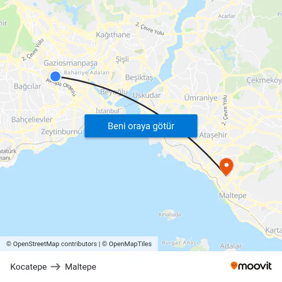 Kocatepe to Maltepe map