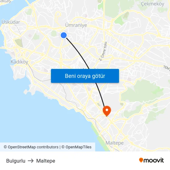Bulgurlu to Maltepe map